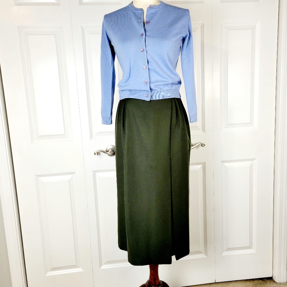 Vintage Beltrami Olive Green 100% Wool Pleat Skirt SZ M